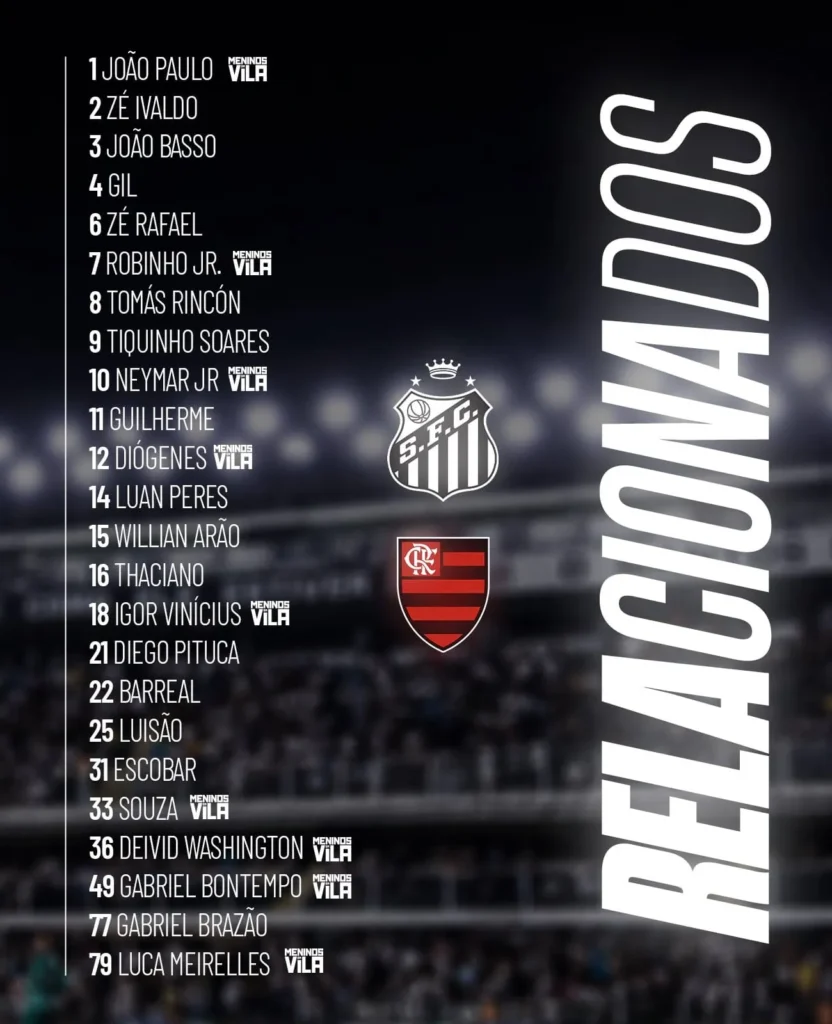 Santos divulga relacionados para duelo contra o Flamengo; Robinho Jr é a grande novidade
