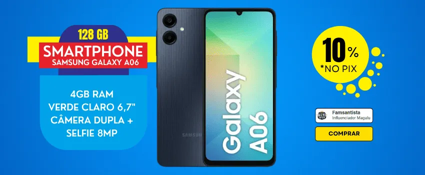 Smartphone Samsung Galaxy A06 128GB 4GB RAM Verde Claro 6,7" Câm. Dupla + Selfie 8MP